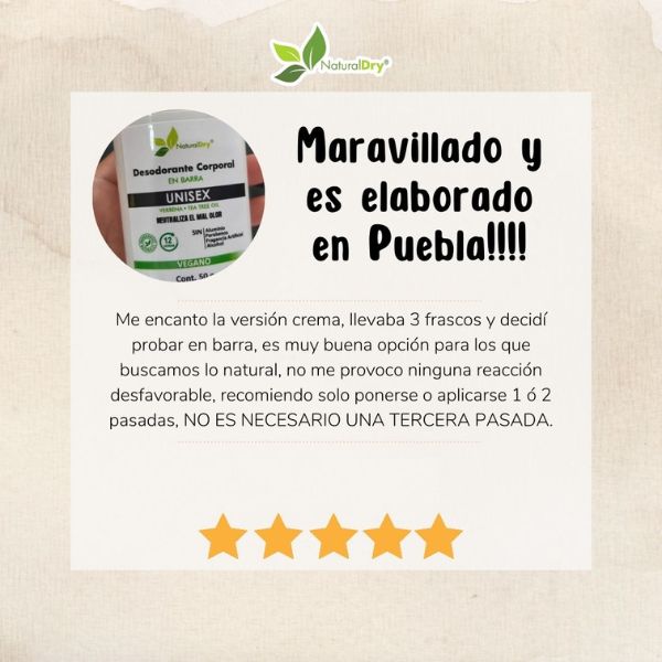 NaturalDry - 1 Desodorante corporal en barra unisex - Sin aluminio - Neutraliza el mal olor