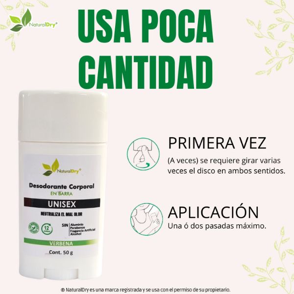 NaturalDry - 1 Desodorante corporal en barra unisex - Sin aluminio - Neutraliza el mal olor