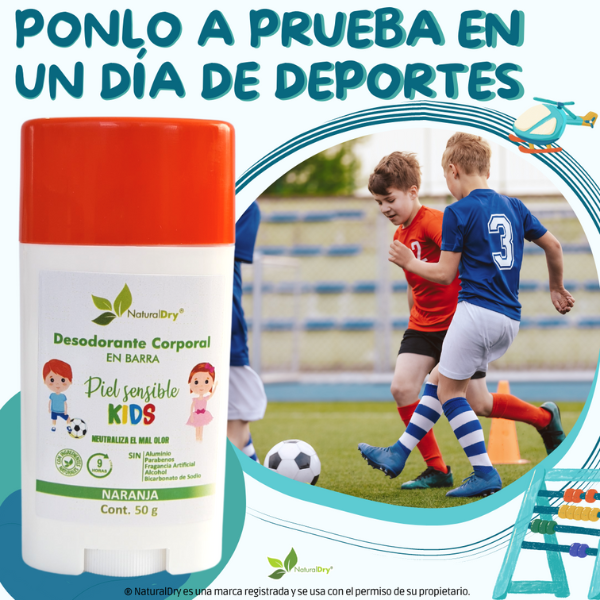 NaturalDry-1 Desodorante corporal en barra piel sensible Kids-Sin aluminio-Neutraliza el mal olor