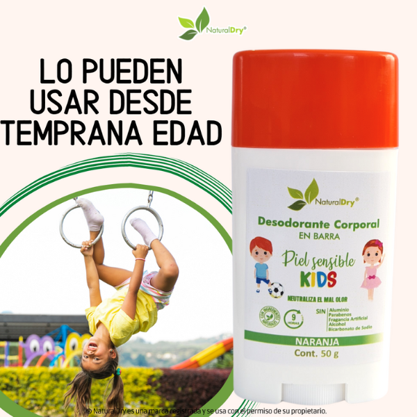 NaturalDry-1 Desodorante corporal en barra piel sensible Kids-Sin aluminio-Neutraliza el mal olor