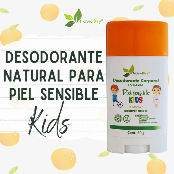 NaturalDry-1 Desodorante corporal en barra piel sensible Kids-Sin aluminio-Neutraliza el mal olor