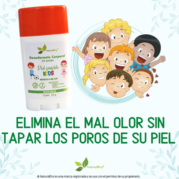 NaturalDry-1 Desodorante corporal en barra piel sensible Kids-Sin aluminio-Neutraliza el mal olor