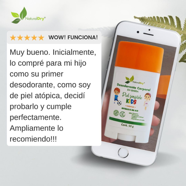 NaturalDry-1 Desodorante corporal en barra piel sensible Kids-Sin aluminio-Neutraliza el mal olor