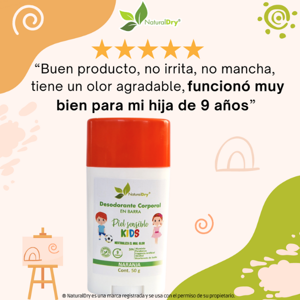 NaturalDry-1 Desodorante corporal en barra piel sensible Kids-Sin aluminio-Neutraliza el mal olor