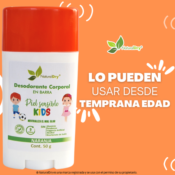 NaturalDry-1 Desodorante corporal en barra piel sensible Kids-Sin aluminio-Neutraliza el mal olor
