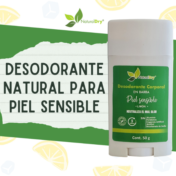 NaturalDry-1 Desodorante corporal en barra piel sensible-Sin aluminio-Neutraliza el mal olor