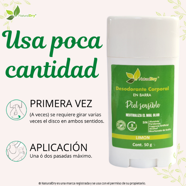 NaturalDry-1 Desodorante corporal en barra piel sensible-Sin aluminio-Neutraliza el mal olor