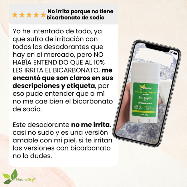 NaturalDry-1 Desodorante corporal en barra piel sensible-Sin aluminio-Neutraliza el mal olor