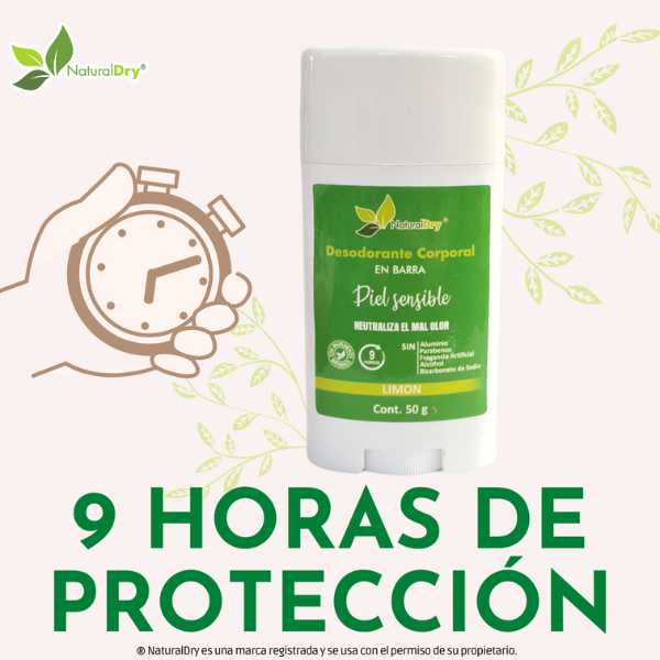 NaturalDry-1 Desodorante corporal en barra piel sensible-Sin aluminio-Neutraliza el mal olor