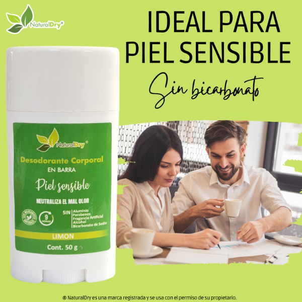 NaturalDry-1 Desodorante corporal en barra piel sensible-Sin aluminio-Neutraliza el mal olor