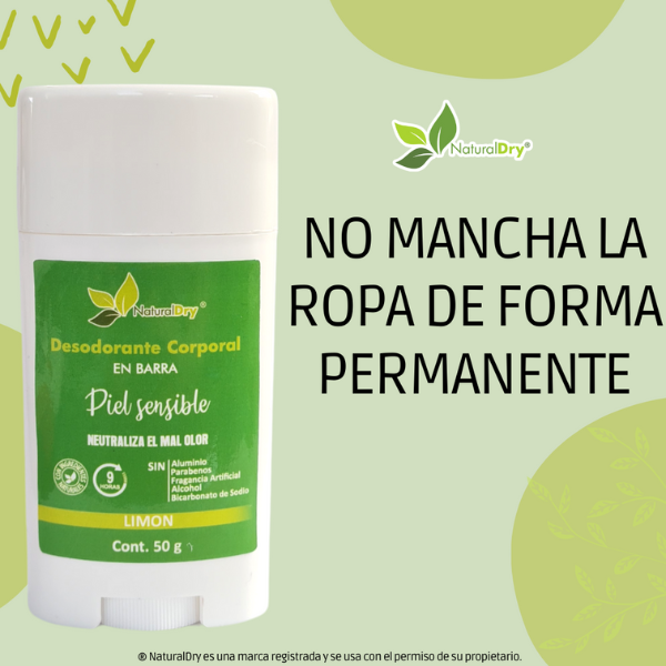 NaturalDry-1 Desodorante corporal en barra piel sensible-Sin aluminio-Neutraliza el mal olor
