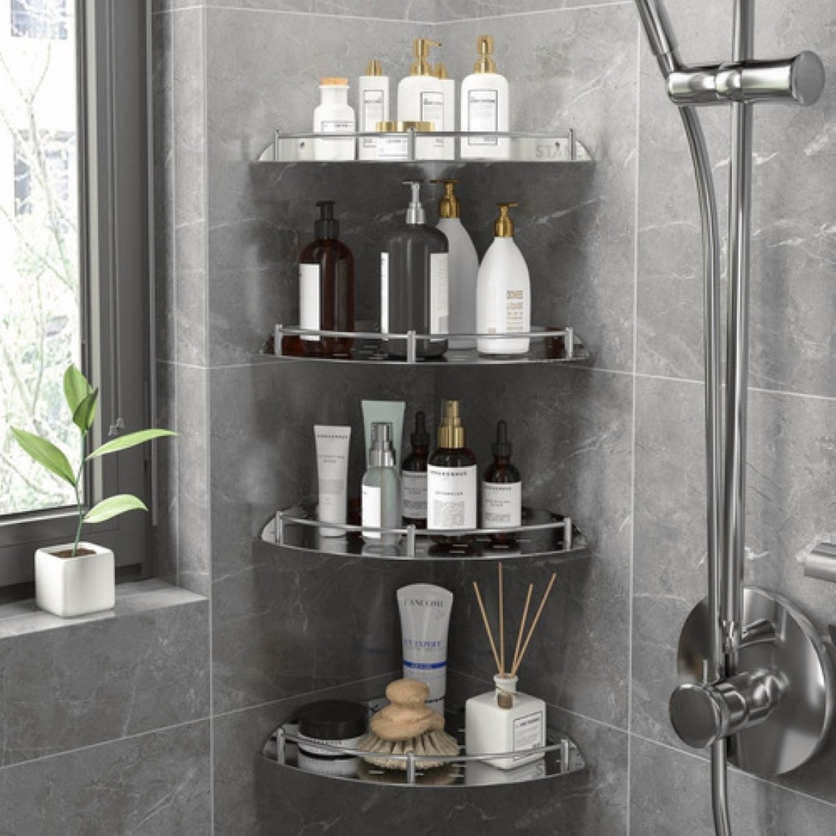 4 Estante Esquinero Organizador De Acero Inoxidable Para Baño