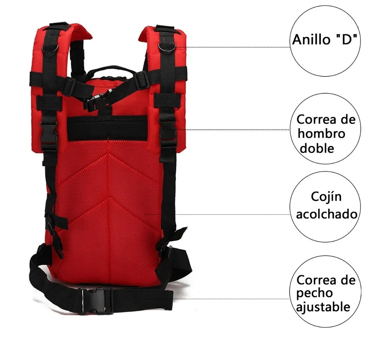 Mochila Militar Táctica Viaje Muy Resistente Rojo