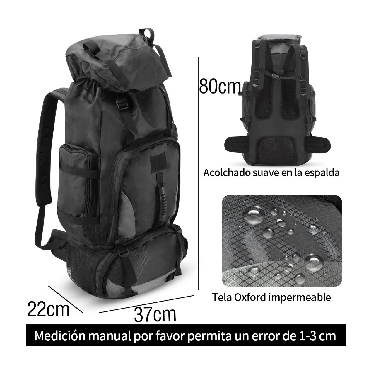 Mochila Al Aire Libre Para Senderismo Montañismo Maleta 80l Negro