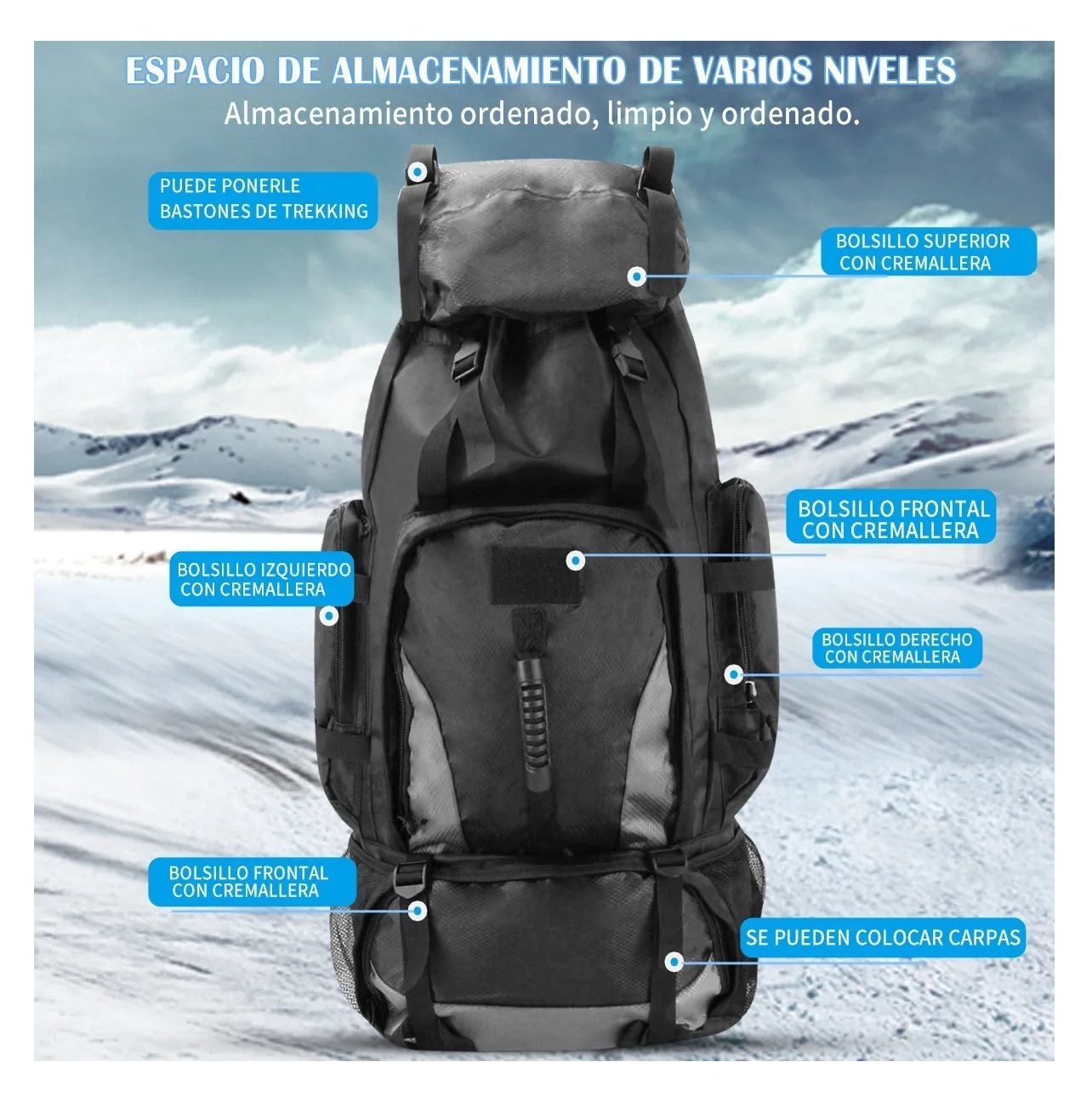 Mochila Al Aire Libre Para Senderismo Montañismo Maleta 80l Negro