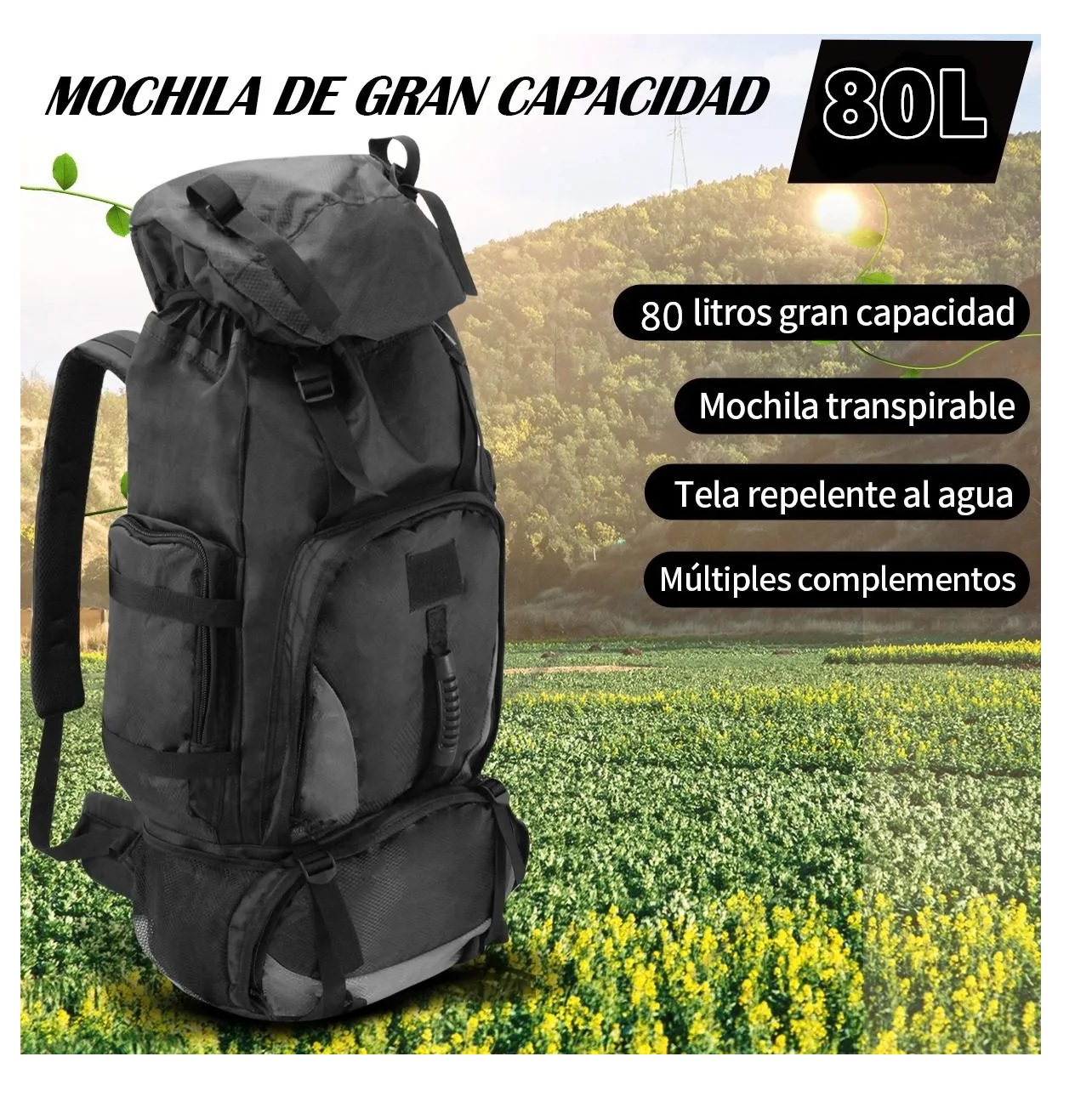 Mochila Al Aire Libre Para Senderismo Montañismo Maleta 80l Negro