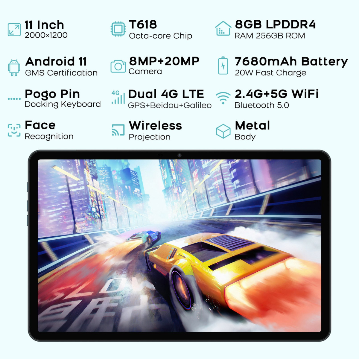 Tableta Inteligente Headwolf HPad2 8/256 GB Doble SIM 4G Cuerpo de Aluminio 