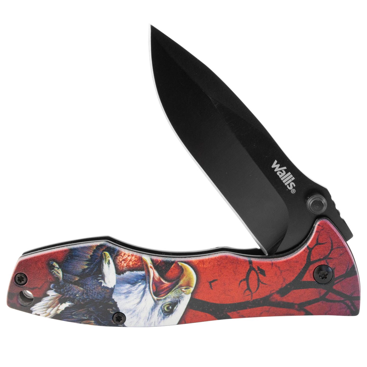 Navaja de bloqueo con mango rojo diseño águila, acero inoxidable