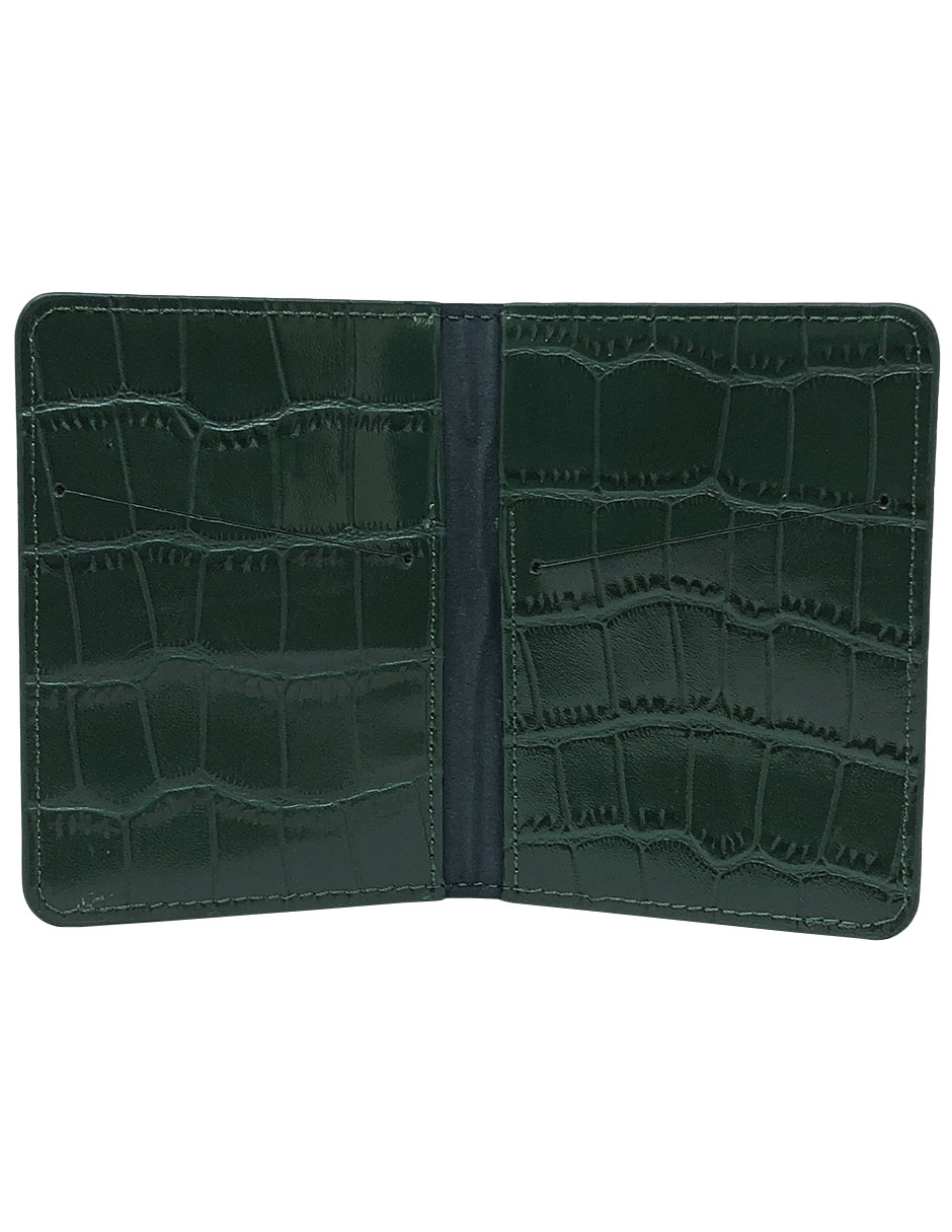 Tarjetero Exótico Acabado Vinipiel De Cocodrilo Cartera Verde Elegante Sarosa