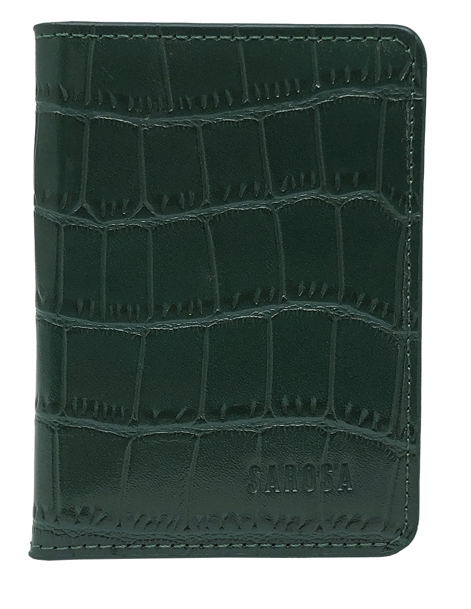 Tarjetero Exótico Acabado Vinipiel De Cocodrilo Cartera Verde Elegante Sarosa