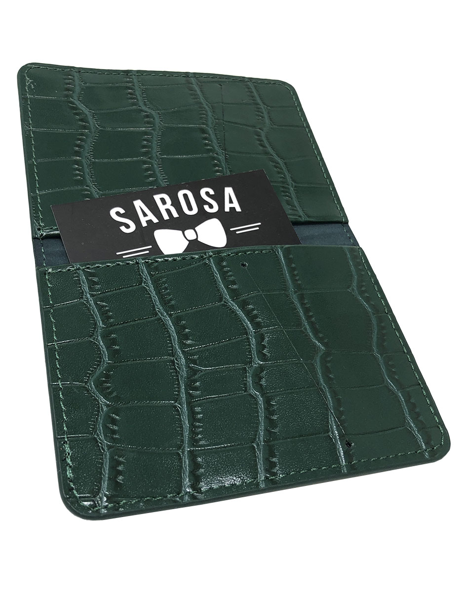 Tarjetero Exótico Acabado Vinipiel De Cocodrilo Cartera Verde Elegante Sarosa