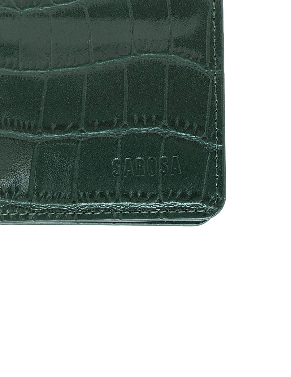 Tarjetero Exótico Acabado Vinipiel De Cocodrilo Cartera Verde Elegante Sarosa
