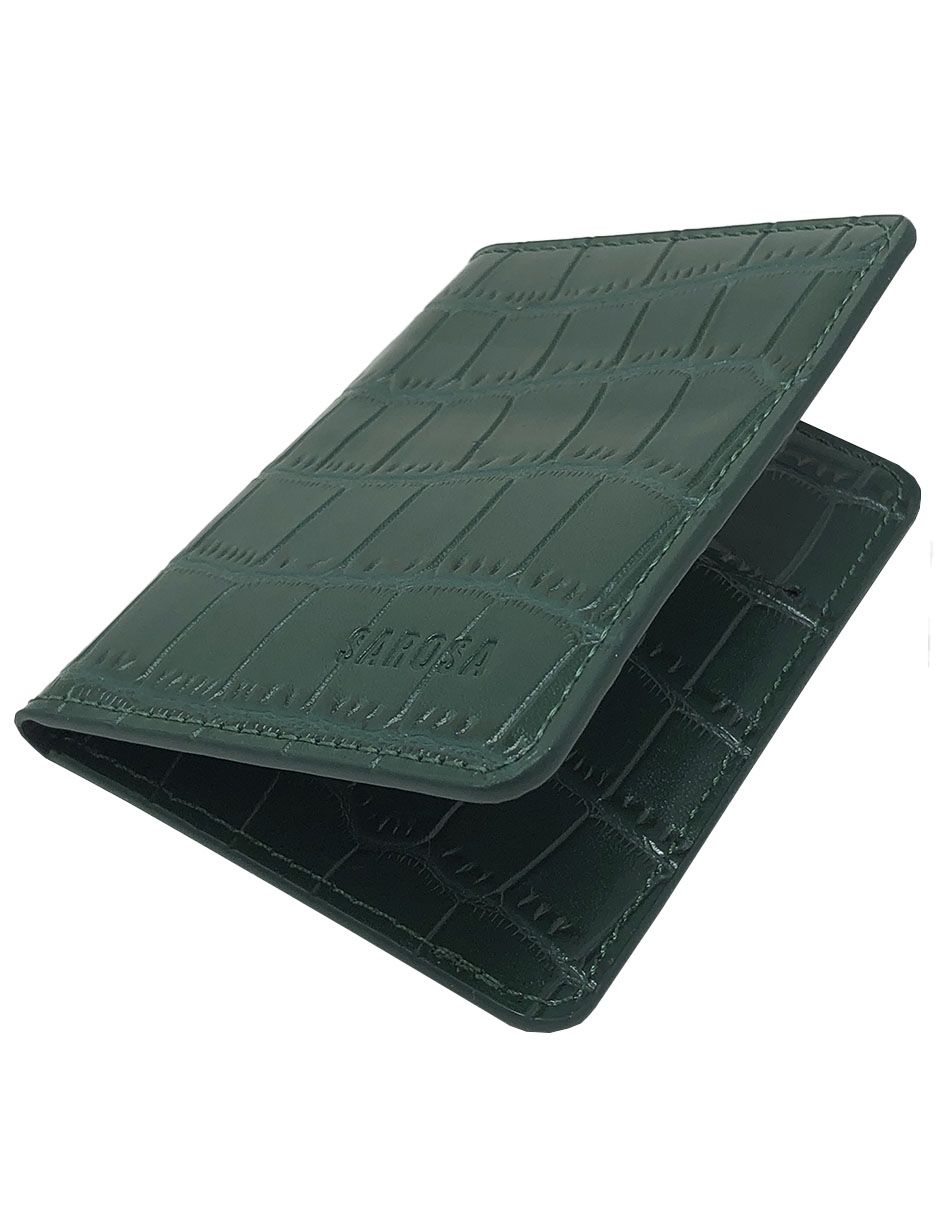 Tarjetero Exótico Acabado Vinipiel De Cocodrilo Cartera Verde Elegante Sarosa