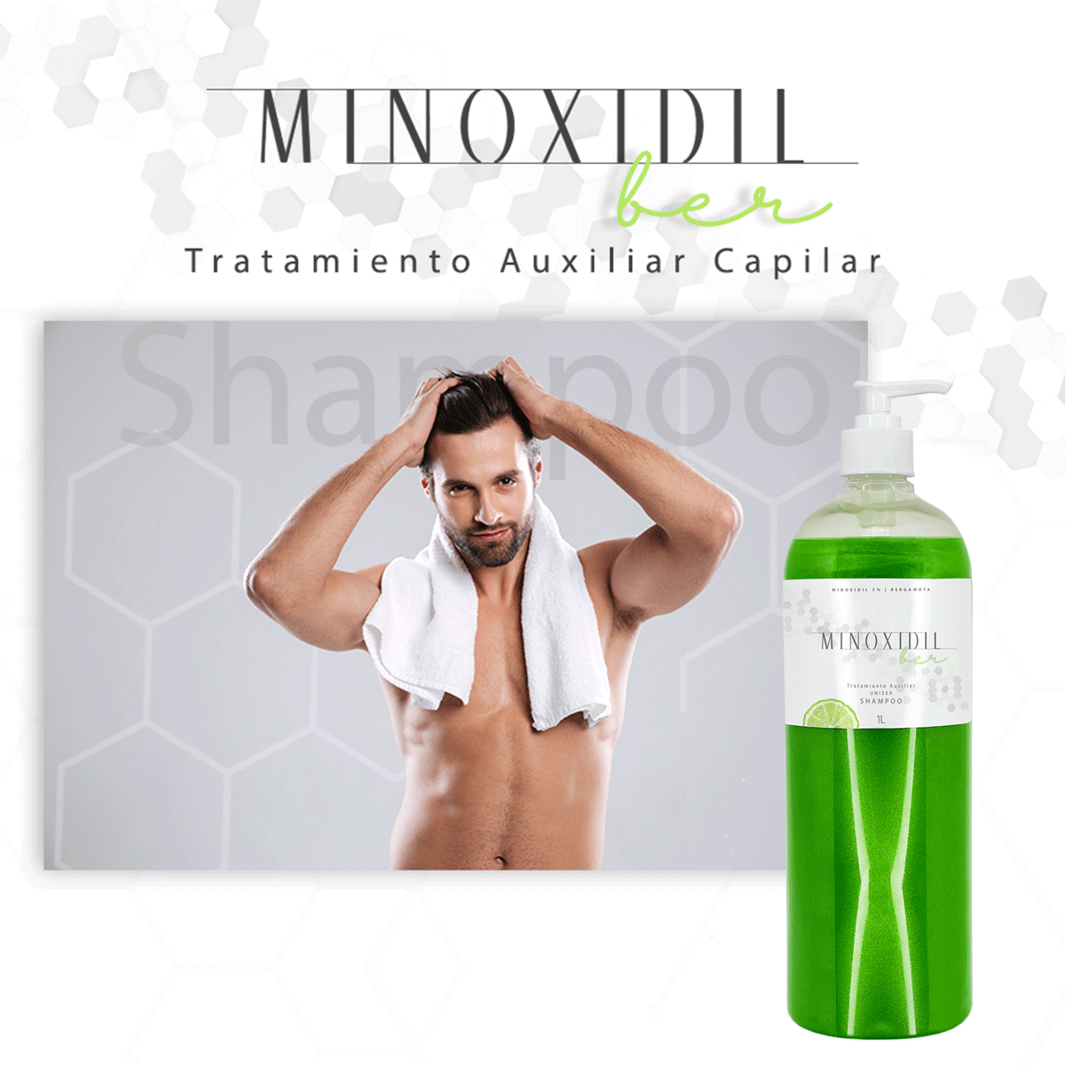 Shampoo UNISEX para cabello y barba con Bergamota y MINOXIDIL 5% 1 Litro Minoxidilber®
