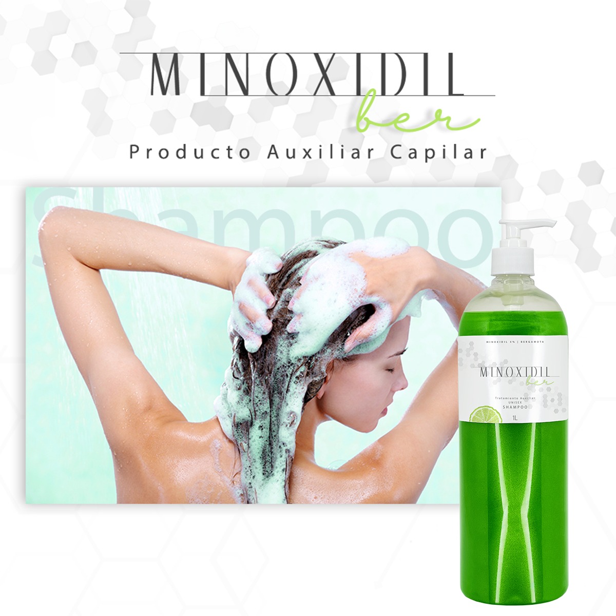 Shampoo UNISEX para cabello y barba con Bergamota y MINOXIDIL 5% 1 Litro Minoxidilber®