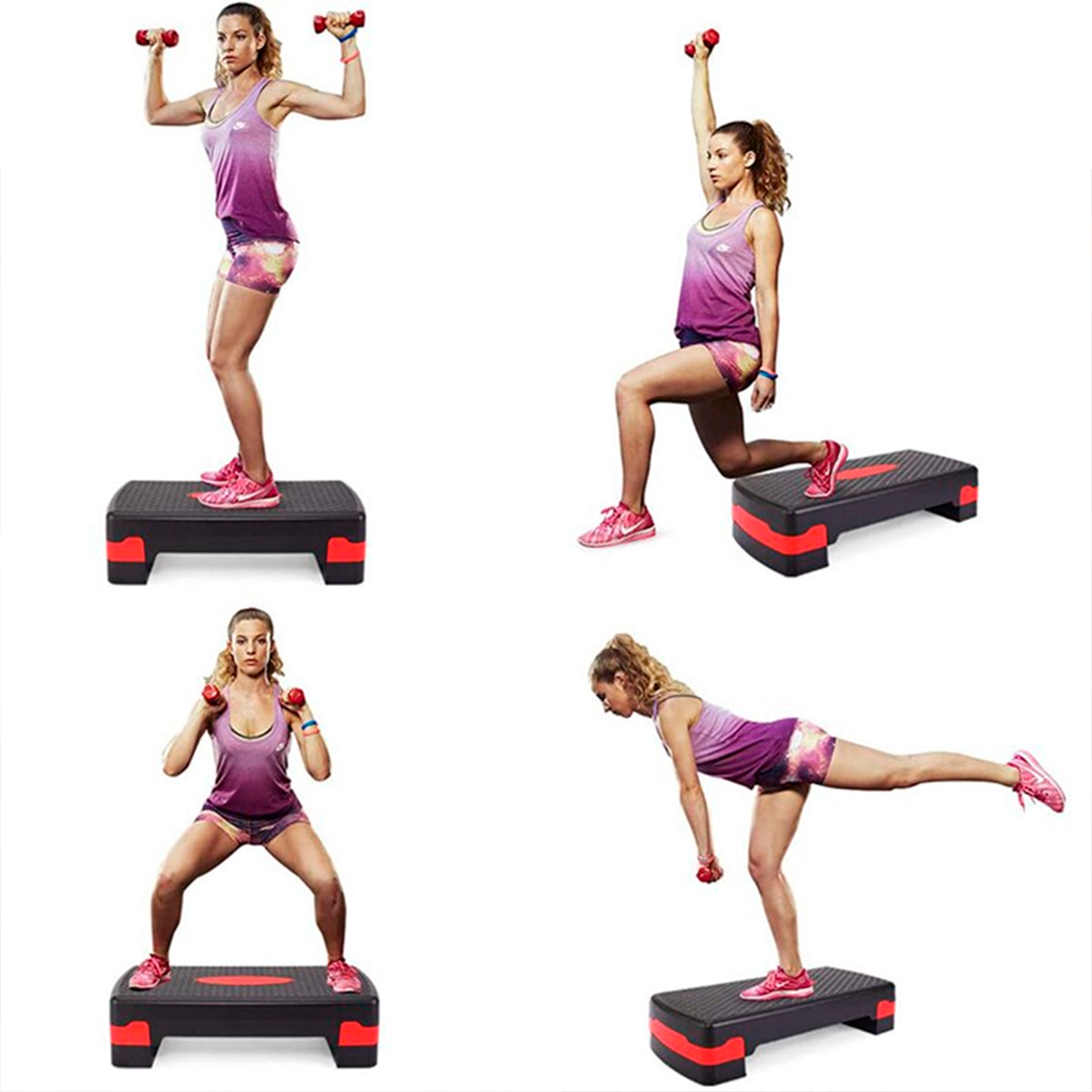 Aerobic Step Rojo ejercicio con 2 Alturas de alta resistencia Escalón ejercicio Fitness para múltiples ejercicios