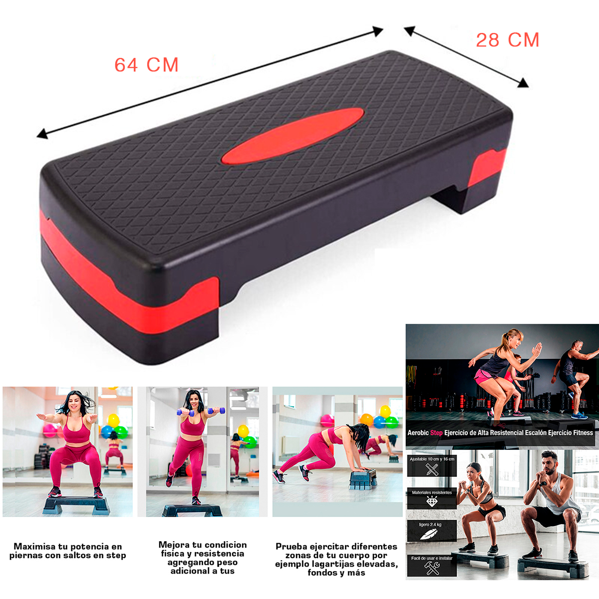 Aerobic Step Rojo ejercicio con 2 Alturas de alta resistencia Escalón ejercicio Fitness para múltiples ejercicios