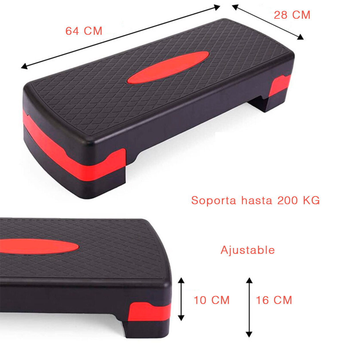 Aerobic Step Rojo ejercicio con 2 Alturas de alta resistencia Escalón ejercicio Fitness para múltiples ejercicios