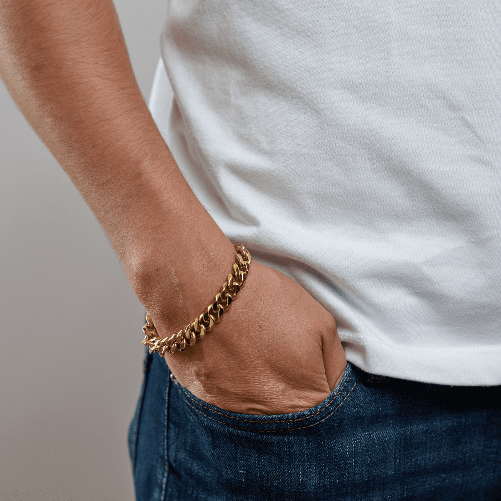 LUCKMAN Pulsera Hombre de Cadena Acero Inoxidable con Baño de Oro 18k , Brazalete tipo Esclava - Modelo Clark