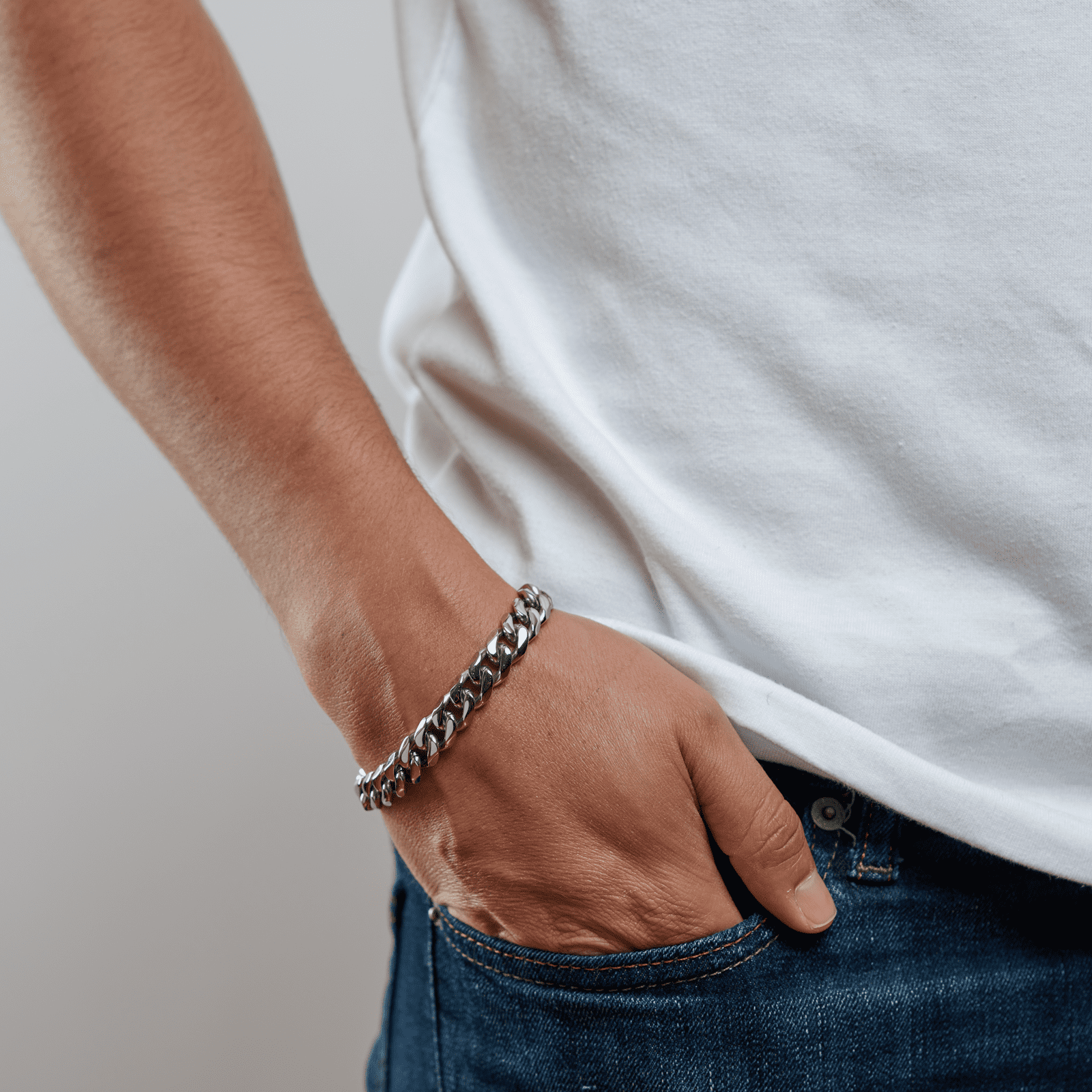 LUCKMAN Pulsera Hombre de Cadena Acero Inoxidable Color Plata , Brazalete tipo Esclava - Modelo Clark