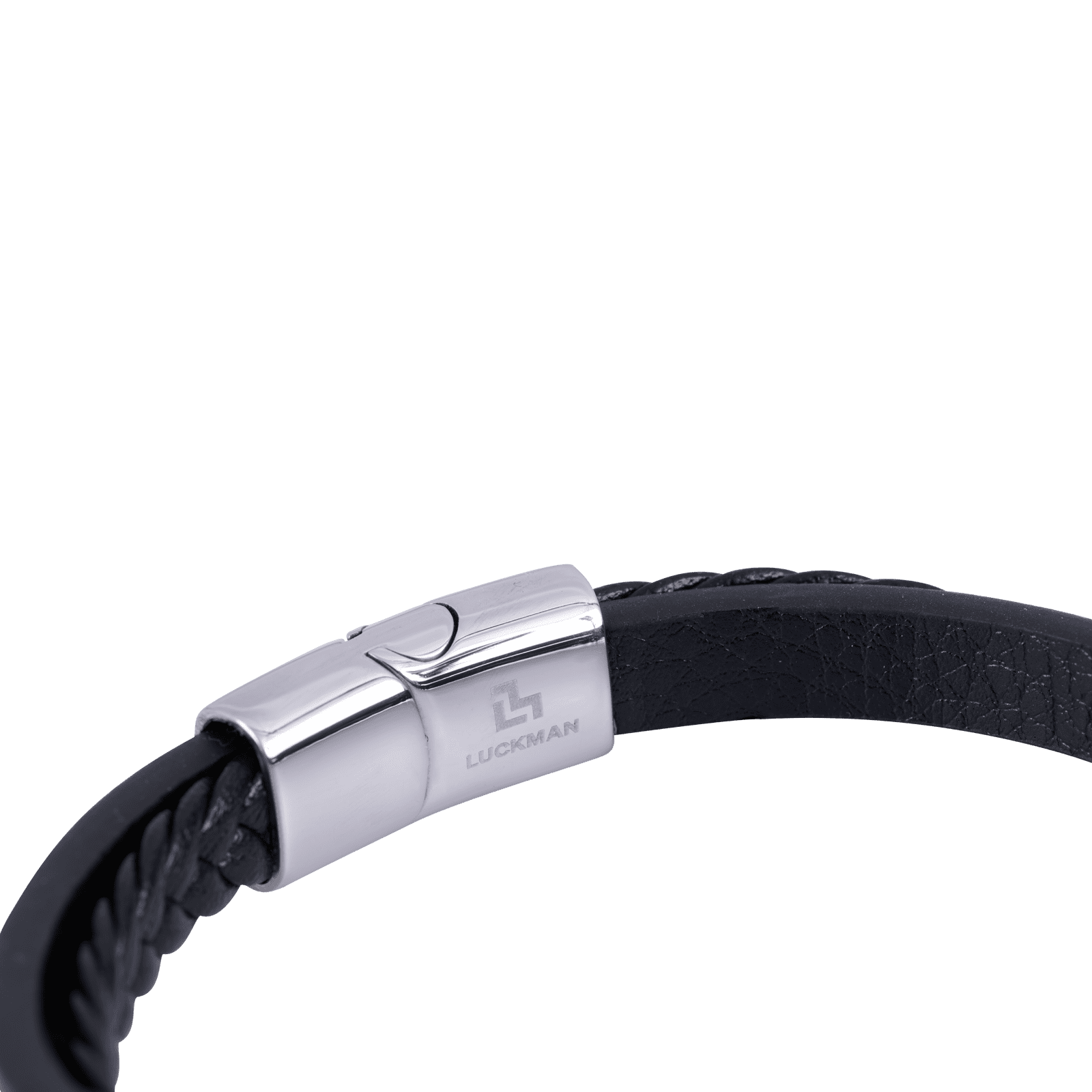 LUCKMAN Pulsera Hombre Acero Inoxidable Color Plata , Brazalete de Cuero Piel Vegana y Broche Magnético - Modelo Blake