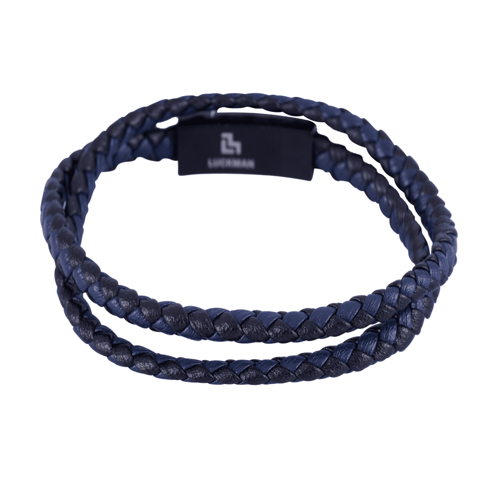 LUCKMAN Pulsera Hombre Doble Vuelta, Brazalete de Cuero Piel Vegana , Acero Inoxidable Color Negro y Broche Magnético - Modelo Kent