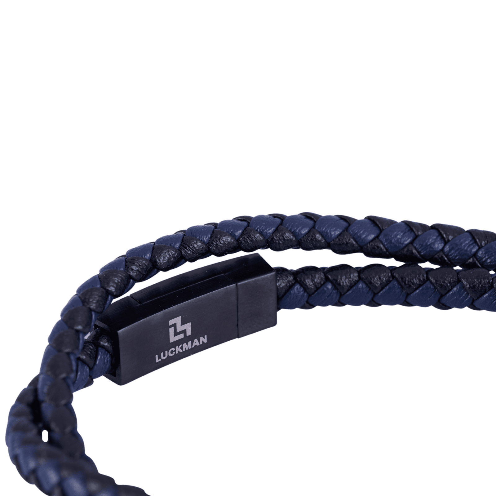 LUCKMAN Pulsera Hombre Doble Vuelta, Brazalete de Cuero Piel Vegana , Acero Inoxidable Color Negro y Broche Magnético - Modelo Kent