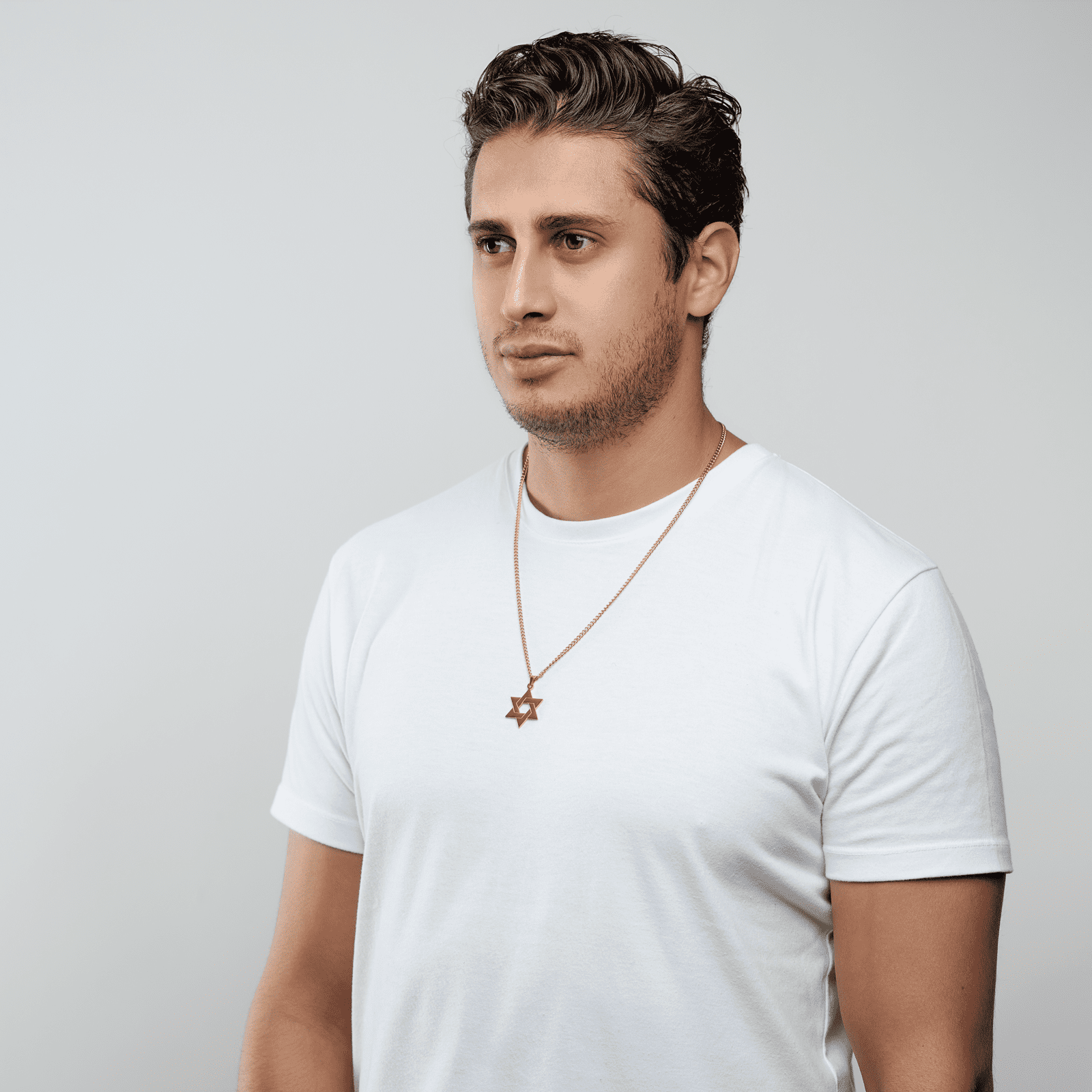 LUCKMAN Collar Hombre de Estrella de David, Cadena con Dije, Acero Inoxidable con Baño de Oro 18k - Modelo Dave