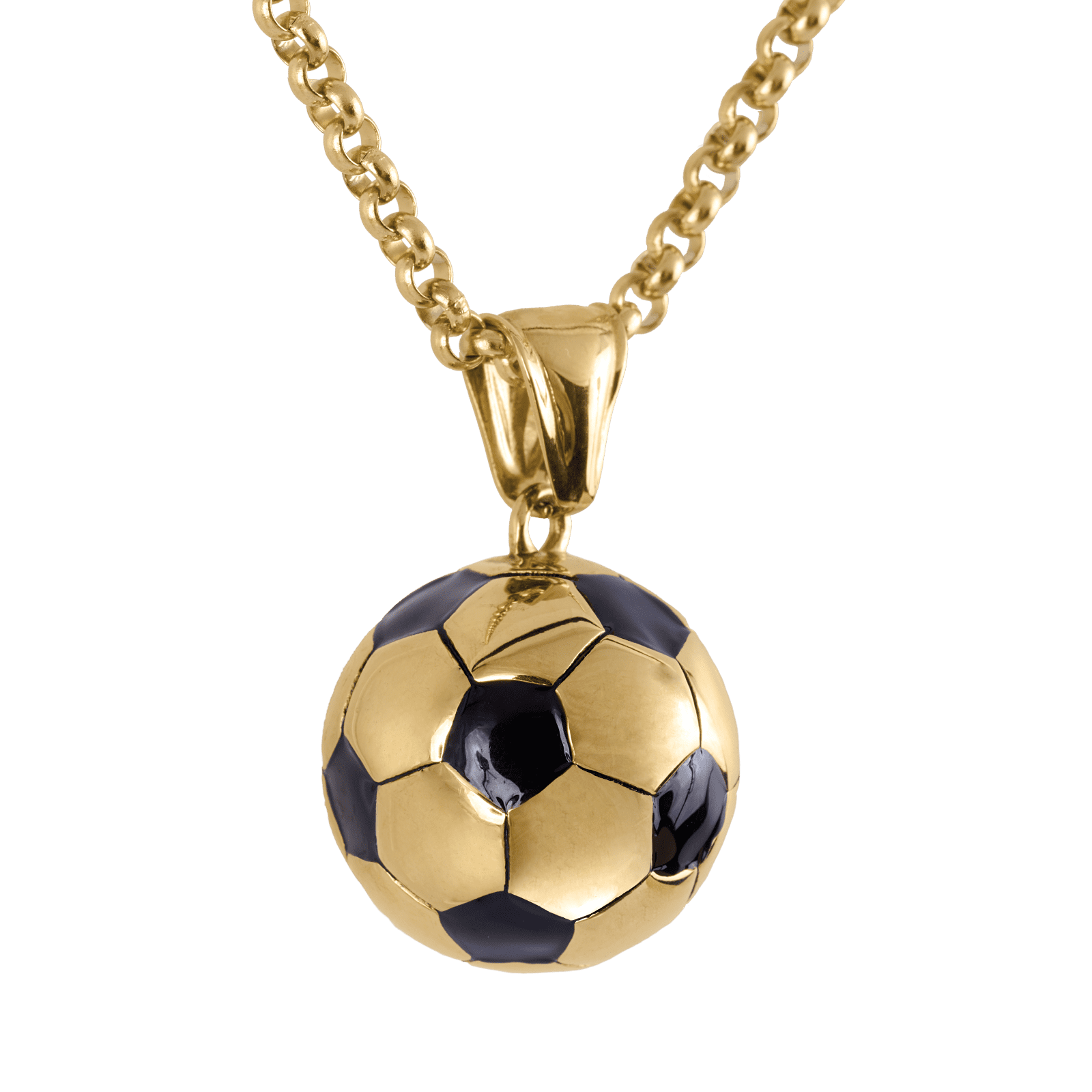 LUCKMAN Collar Hombre de Balón de Fútbol Soccer, Cadena con Dije, Acero Inoxidable Baño de Oro 18k - Modelo Mondo