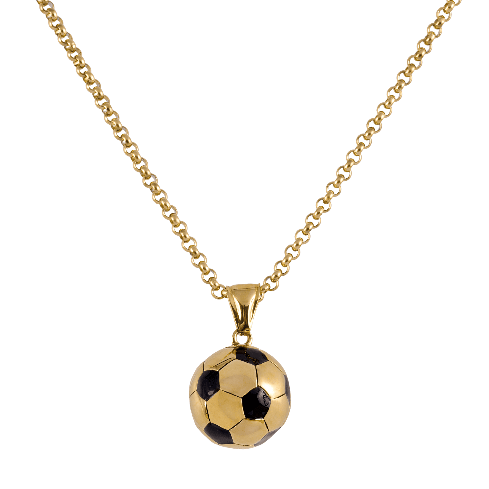 LUCKMAN Collar Hombre de Balón de Fútbol Soccer, Cadena con Dije, Acero Inoxidable Baño de Oro 18k - Modelo Mondo