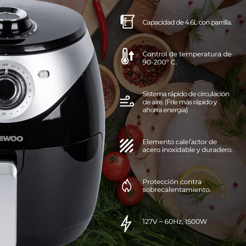 Freidora de Aire Daewoo Digital 4.6 Litros temporizador 30 minutos