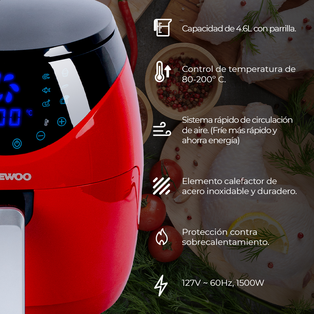 Freidora de Aire Daewoo Digital de 4.6 Litros con 12 programas