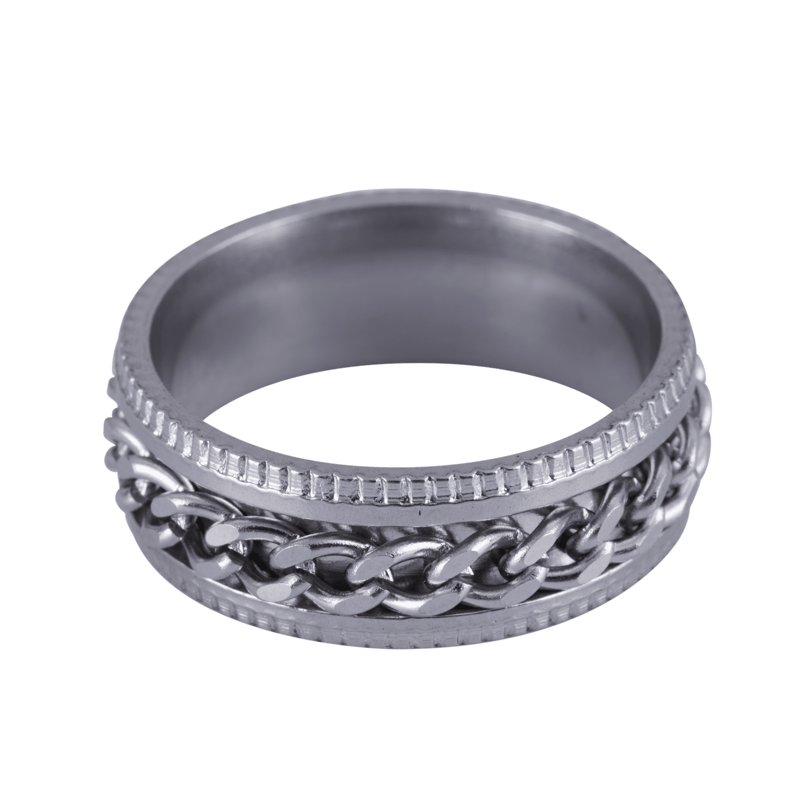 LUCKMAN Anillos Hombre de Acero Inoxidable con Cadena, Anillo Anti Ansiedad Giratorio Color Plata - Modelo Ander