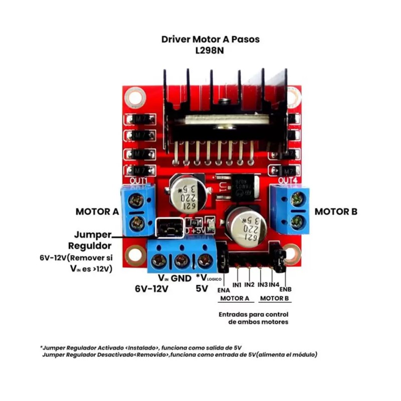 2 Piezas Modulo Puente H L298 Driver Para 2 Motores Dc O 1 Motor A Pasos 2a