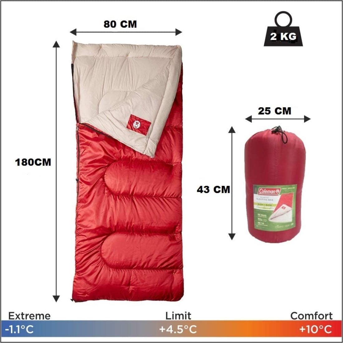 Bolsa Para Dormir Coleman Sleeping Bag Palmetto 12 grados C Rojo
