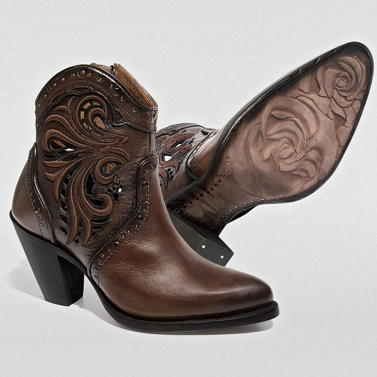 Botas vaqueras artesanales de piel marca Río Grande para mujer, color café, mod. 1056629