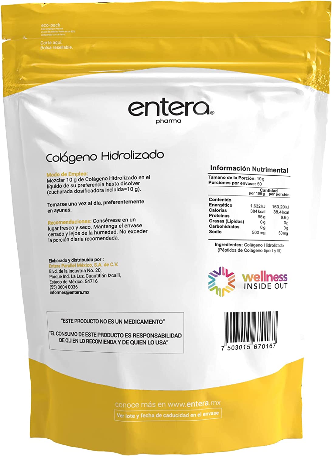 Colágeno Hidrolizado Entera Pharma® Sin Azucar 500g