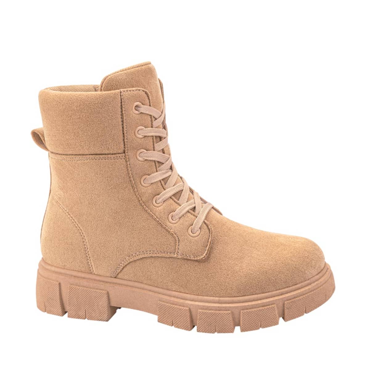 Bota militar Tierra Bendita color camel para mujer, con suela track y tacón bajo, mod. 1047811
