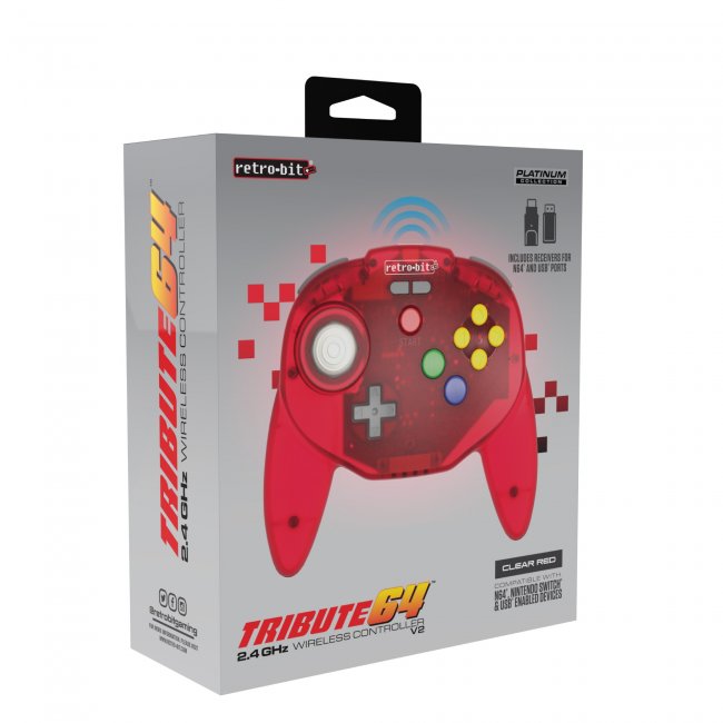 Control Inalambrico Tribute64 2.4 GHz rojo para Nintendo 64 Switch USB