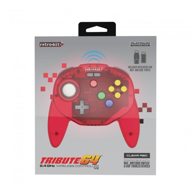 Control Inalambrico Tribute64 2.4 GHz rojo para Nintendo 64 Switch USB